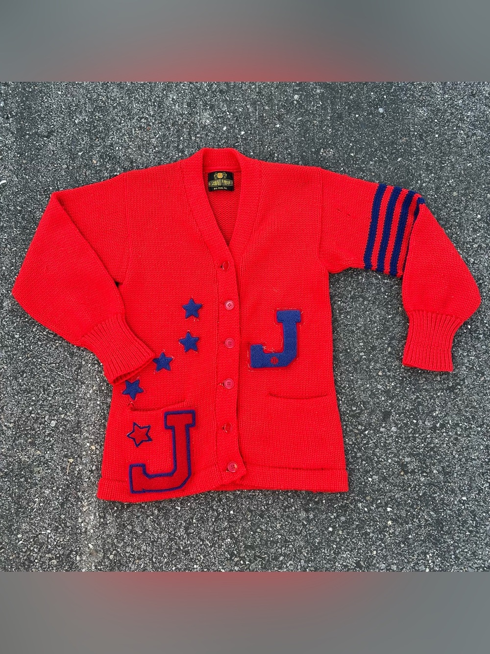 Vintage Varsity Cardigan Letterman Wool Sweater “J” Patches 1950 Star Medium